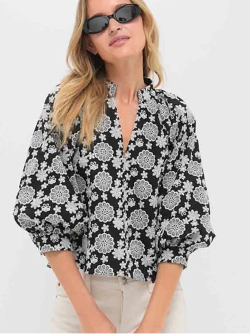 Hyacinth house Black & Cream Eyelet Brooklyn Blouse Large